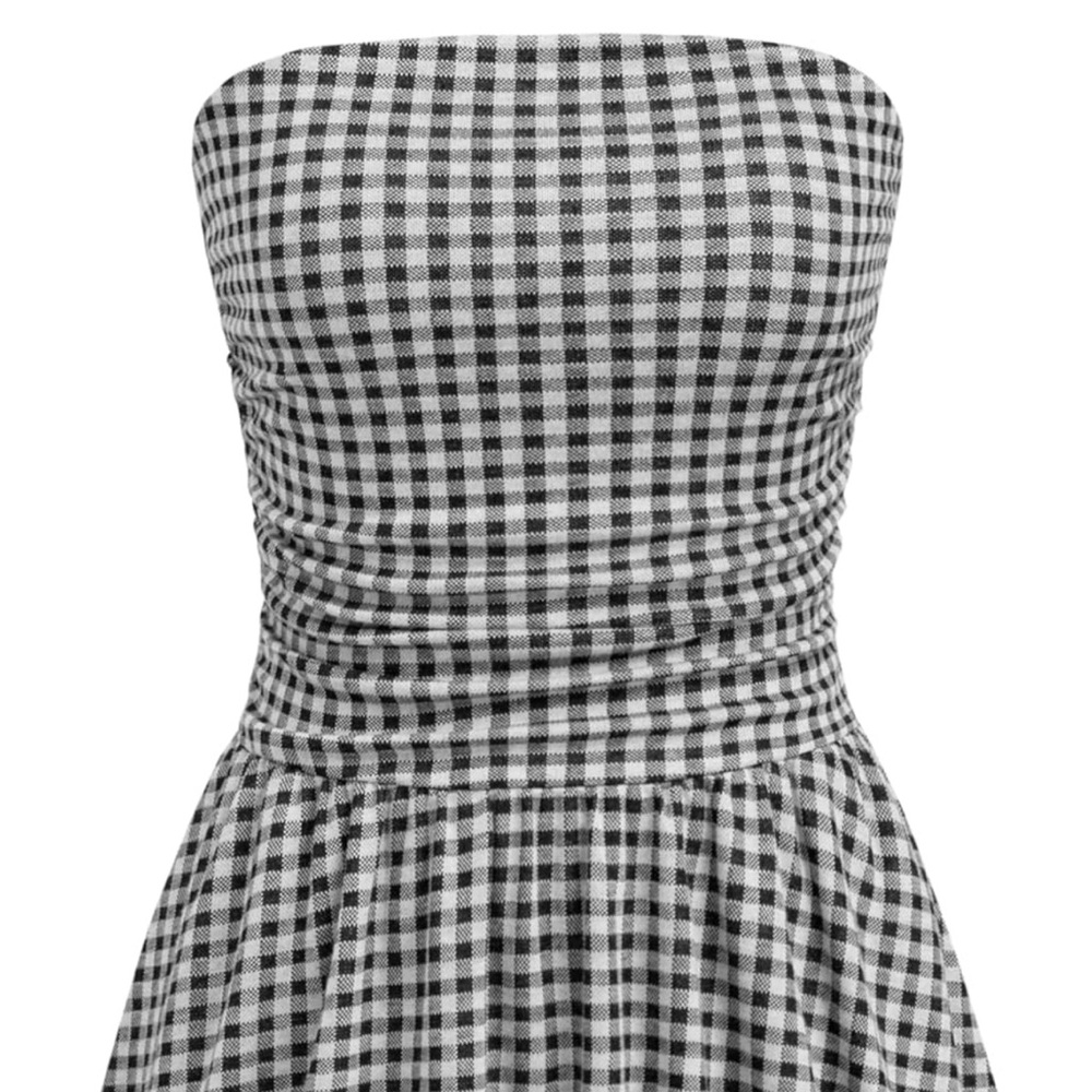 CIDER Gingham Strapless Bubble Hem Dress w/ Pockets